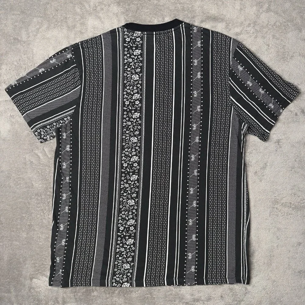 Guess T-Shirt Men's L Black White Floral Vertical Stripe Dark Luxury Urban Retro - Picture 2 of 13